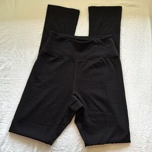 BLACK RIBBED 9 To 5 SLIT LEG PANT LEGGINGS